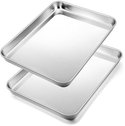 Lot de 2 grandes plaques de cuisson pour four | 31 x 24 x 3,1 cm – Plaque de cuisson en acier inoxydable pour biscuits et thé de l'après-midi – Finition miroir et antirouille, passe au lave-vaisselle