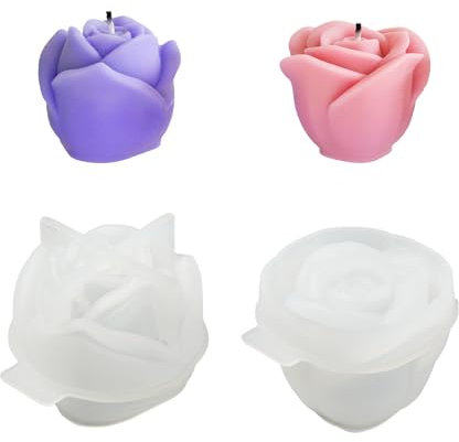 Stiesy 2Pcs Rose Candle Moulds, Silicone Flower Scented Candle Making Mold, 3D Rose Resin Epoxy Casting Mould for DIY Wax Soap Candles Aromatherapy Crafts Gypsum Molds Home Table Decor