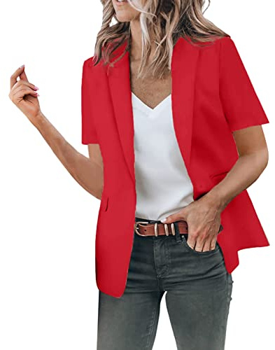 Blazer corto para mujer, elegante, blanco, de manga corta, chaqueta de traje, deportiva, holgada, de verano, monocolor, informal, chaqueta de negocios, chaqueta de solapa, chaqueta ligera