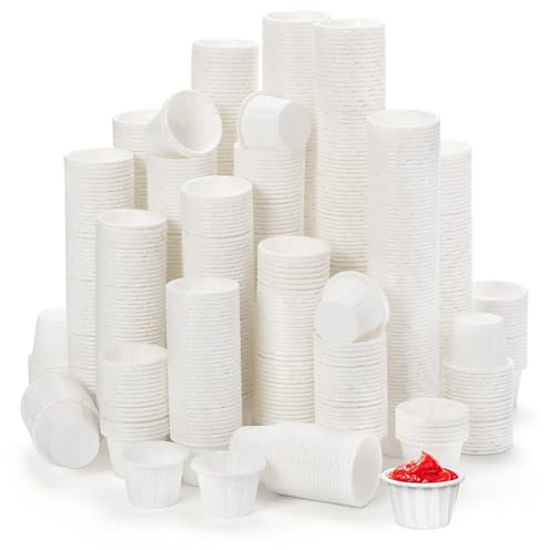 Eidoct Lot de 1 000 pots et ramequins en papier ciré de 15 ml - Gobelets étanches pour médicaments, condiments, échantillons, desserts, sauces (petits gobelets en papier soufflé blanc)