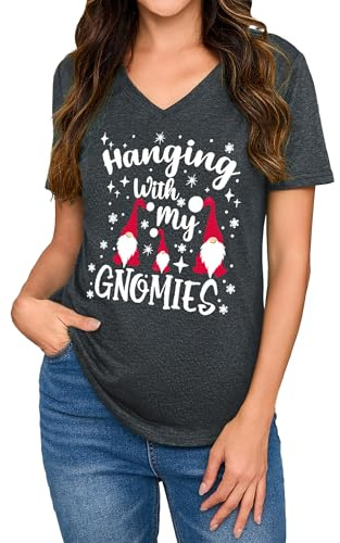 Gyabnw Womens Christmas T Shirt Festive Graphic Print Short Sleeve Top