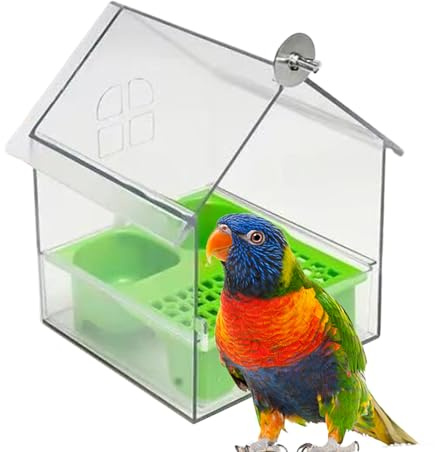 Keyubria Casa De para Pájaros,Plato De Alimentos para Aves - Plato De Alimento Y Bañera Transparente para Observación En Balcón Terraza Jardín Exterior para Aves