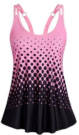 Bathing Suit Tops for Women Modest Swimsuit Top Ruffle Flowy Swimming Suit No Bottom Pink Gradient Dots X-Large