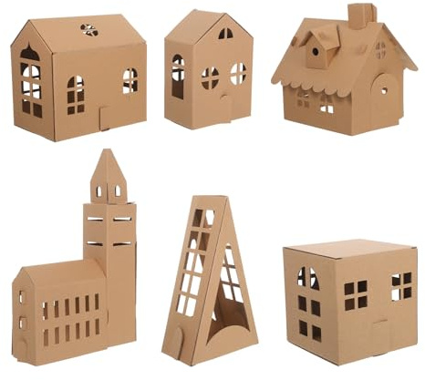 TOYANDONA Kit de 6 Maisonnettes en Carton à Colorier pour Garçon et Filles – Modèle de Construction Miniature en Papier Résistant, Grosse Taille Variée – Activités Créatives et Bricolage