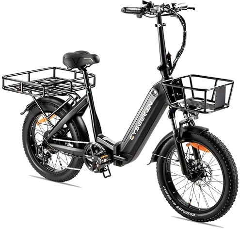 Cyseekin C20 Pro Vélo électrique pliant, 20 x 3 pouces, avec panier à vélo avant et arrière, écran LCD couleur, freins hydrauliques, batterie 48 V 15,6 Ah, moteur 250 W, Pedelec jusqu'à 25 km/h, 120
