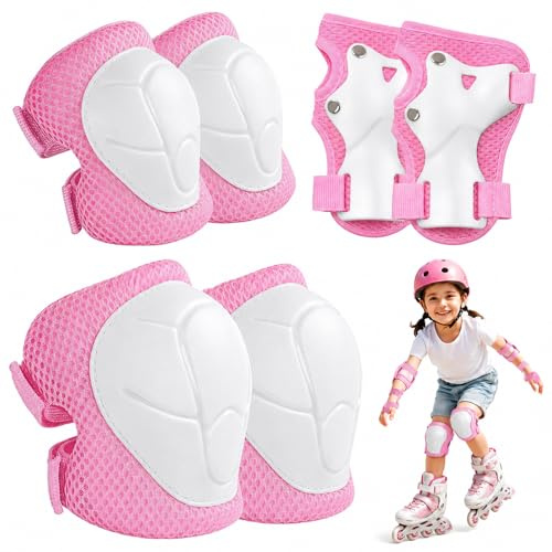 Kids Knee and Elbow Pads, 6Pcs Knee Pads Wrist Guards Elbow Pads for Children, Outdoor Sports Protective Gear Set for Scooter Skateboard Cycling, Breathable Lightweight