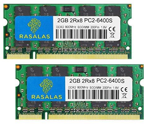 Rasalas 4GB Kit (2x2GB) PC2-6400 DDR2 800 Sodimm 2RX8 1.8V CL6 RAM Memory Modules for Laptop Computer