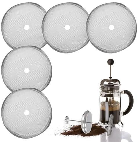 5 Packs filtro prensa francesa pantalla, Acero Inoxidable Reutilizable Malla Filtro Prensa Francesa Filtro Reemplazo Filtros para Cafeteras Francesas