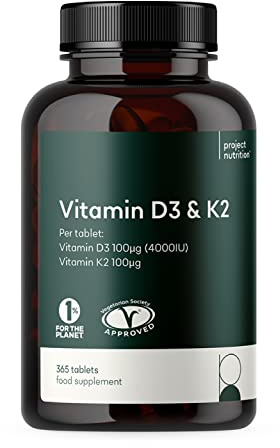 Vitamin D3 K2 Tablets 4000IU - 12 Month Supply - Easy Swallow - 365 Vegetarian 4000 IU High Strength Vitamin D & 100 mcg K2 MK7 Supplement for Women & Men - Bone & Immune System