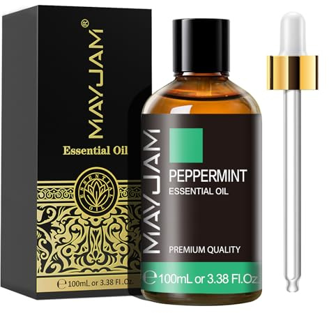 MAYJAM Olio Essenziale Di Menta Piperita 100ml, Olio Di Menta Piperita Per Diffusori, Umidificatori, Fai Da Te, Casa, Guardaroba