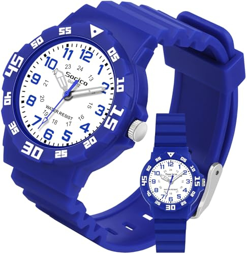 SOCICO Kids Analog Watch 30M Waterproof & Learning Time for Boys Girls