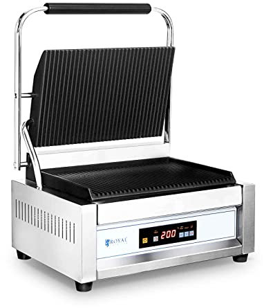 Royal Catering RC-C301 Machine À Panini Grill Appareil Toaster Croque-Monsieur Professionnel Professionnelle (2 200, Plaque supérieure: 33 x 21, plaque inférieure: 34 x 23 cm, 50-300 °C)