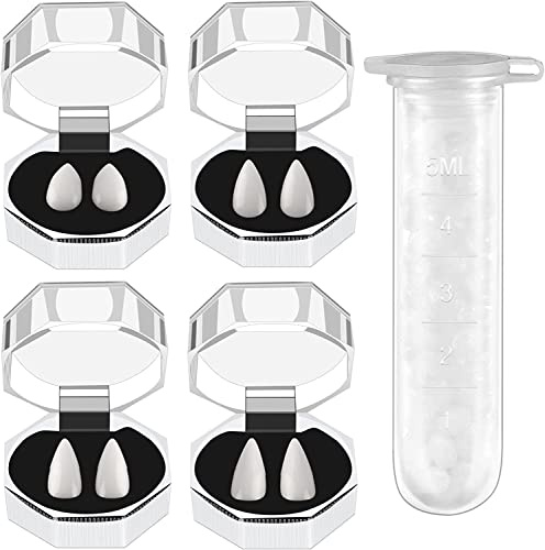 Ding Yongliang 5 stycken vampyr fånga kit vampyr tänder falska proteser med 1 rör tänder pellets lim 4 storlekar anpassade fångster, för cosplay party rekvisita jul halloween tänder, vit