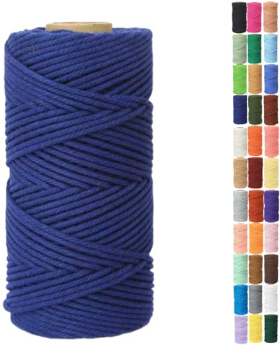 Binwat Macrame Cord Thick Natural Cotton Cord DIY Crafts Yarn Thread Twisted Spool Twine String Cotton Rope for Wall Hanging,Plant Hangers,Knitting,Decorative Projects 4mm x100m (Dark blue)