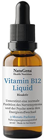 NatuGena Vitamin B12 Liquid, Bioaktiv, ohne Alkohol, 50ml / 1250 Tropfen (96 Tage Packung)