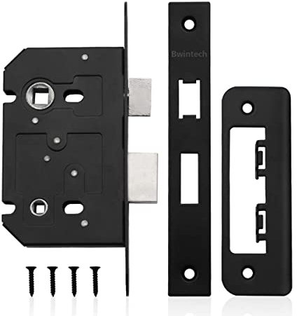 Bwintech 1 cerradura de baño negra mate de 65 mm para puertas interiores y puertas de baño, cierre reversible