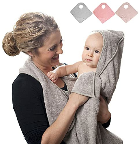 Tyuodna asciugamano per neonati con cappuccio e grembiule, asciugamano di cotone morbido e assorbente, a mani libere, regali personalizzati per bambini e bambine (grigio)