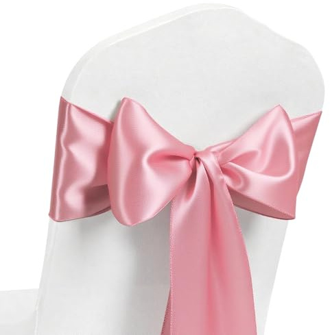 MAGTOWNE 50 Pack Satin Dusty Pink Chair Sashes, 7 X 108 Inches Dusty Pink Chairs Bows for Wedding Party Gender Reveal Decor, Satin Chairs Ribbons Ties for Ceremony Event Decorations
