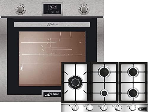 Kaiser Kit de cuisinière à gaz EG 6372 + KG 9357, four à gaz encastrable 60 cm autosuffisant, 79 l, chaleur de sole, barbecue, tournebroche, auto-nettoyage, plaque de cuisson à gaz encastrable 90 cm,