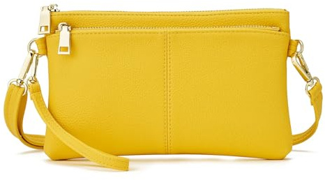 ZOUIQSS Pelle Borsa Tracolla Triplo Zip Piccola Pochette Donna Elegante, Light Borsello Include Una Spalla Regolabile(Yellow(LZ))