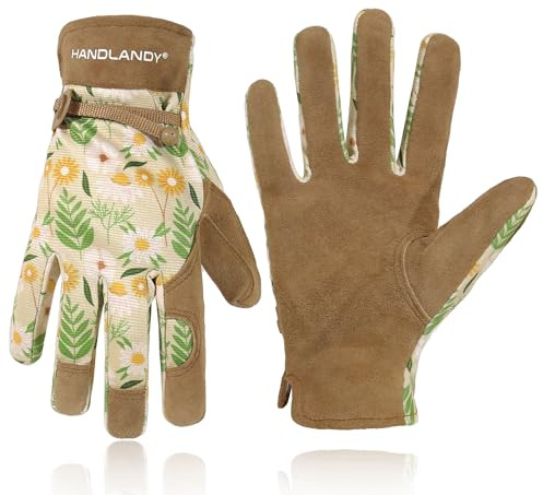 HANDLANDY HLDD Womens Garden Gloves, Thorn Proof Gardening Glove, Breathable Utility Working Gloves for Yardwork, Drivers, Mechanics, Construction (Medium, Brown and green)
