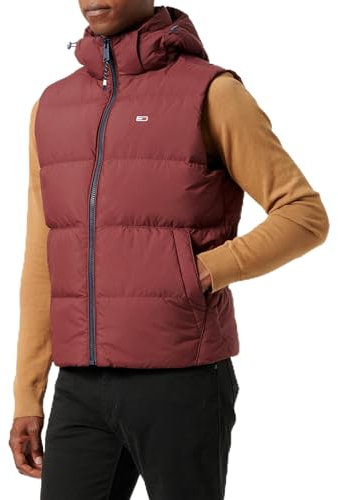 Tommy Jeans Herren Weste Essential Down Vest mit Kapuze, Rot (Deep Rouge), XXL
