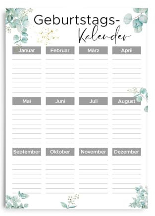 Geburtstagskalender DIN A4 - Hochformat immerwährend Jahresunabhängig (Eukalyptus -Design 1-)