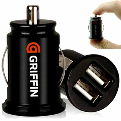 Car Charger Adaptor, Dual Port USB, All Metal Vehicle Charger, Cigarette Lighter Socket Flush Fit 12V Fast Charge, Gri-CC Led Indicator Compatible With All Devices