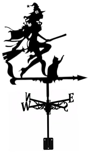 Wedhapy Banderuola Segnavento da Tetto 13,8X 21,7 '' Banderuola in Metallo Strega E Gatti Banderuole da Tetto Montaggio su Tetto Indicatore di Direzione del retrò per Giardino da Giardino