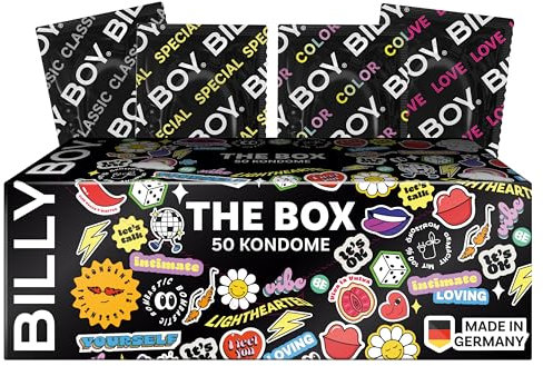 BILLY BOY Kondome The Box 50er Kondommix | 52 mm und 56 mm | Acht verschiedene Sorten gemischt | (1x50 Stück)