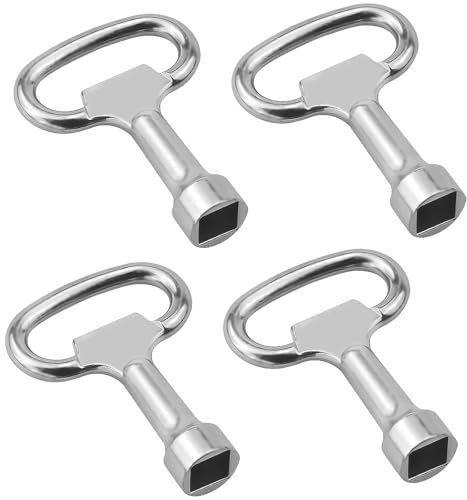 4 Stück Vierkantschlüssel, 8mm Vierkantschlüssel WasserhahnSchalt Edelstahl Schrankschlüssel Entlüftungsschlüssel Heizungsentlüftungsschlüssel für Gas-Wasserzähler-Box Silber