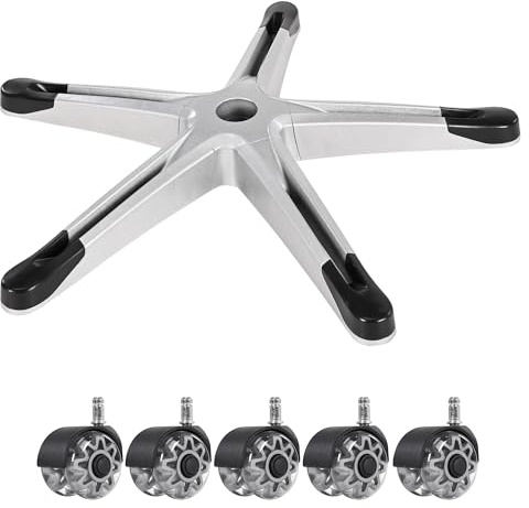 Frassie 28 Inch Gaming Chair Base Replacement with 5 Casters, Heavy Duty Desk Office Chair Swivel Base Part (Grey)