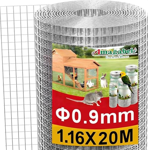 Amagabeli Malla Electrosoldada Galvanizada, Rollo 1.16M x 20M, Luz de Malla 12.7x12.7mm, Alambre de 0.85mm de Grosor - para Cerramientos, Gallineros, Jardín y Refuerzo
