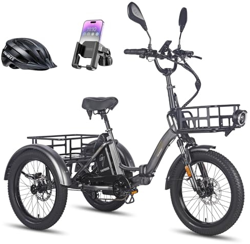 Fafrees F20 MATE - Triciclo Elettrico per Adulti Pieghevole con 75km Autonomia, Motore 65N.m e Freni Idraulici - Bici Elettrica 3 Ruote per Uomo Donna (NERO+cest.ant)