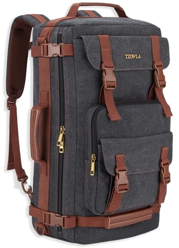 Tzowla Canvas Travel Backpack Carry on Flight Approved,Large Vintage Messenger Bag,3-in-1 Convertible Backpacks Duffel Bag,Personal ltem Laptop Rucksack for Men and Women Fit 17 Inch Laptop(Black)