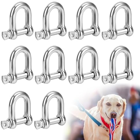 10PCS M6 Stainless Steel D Shackle Set – Heavy Duty Link Hook Shackle with Screw Pins – Thick D-Shackles Lock Rigging, Sailing,Camping,DIY Projects – Traction Hook Accessory