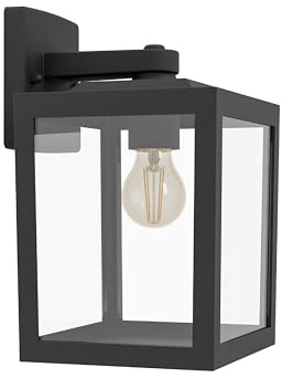 EGLO Olgiata-E Vägglampa för utomhus, vintage | utomhuslampa med nedåtriktat ljus, lykta av svart och transparent plast, E27-sockel, IP44