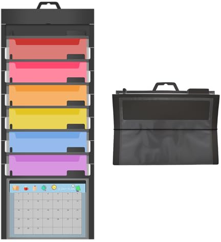 Yuunaie Hanging Wall Files Organizer, File Folder with Hanging 6 Pockets, File Storage with Tags and Hook, Cascading Wall Folder Portable and Foldable File Organizer