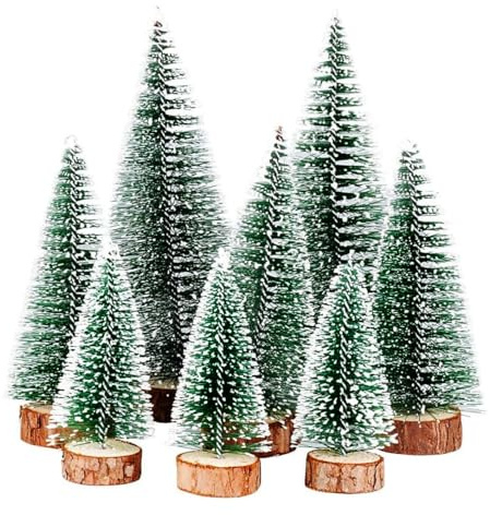 Set Di 9 Mini Albero Di Natale Artificiale Con Base Legno, Alberi Di Sisal Innevato, Mini Alberi Natale, Miniatura Albero Di Natale Artificiale Con Base Legno, Natale Decorazioni (10/15/20cm)