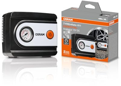OSRAM TYREinflate 611 ESSENTIAL, analog däckpump, pumpas upp på 4,5 minuter, 60 cm slang, adapter ingår