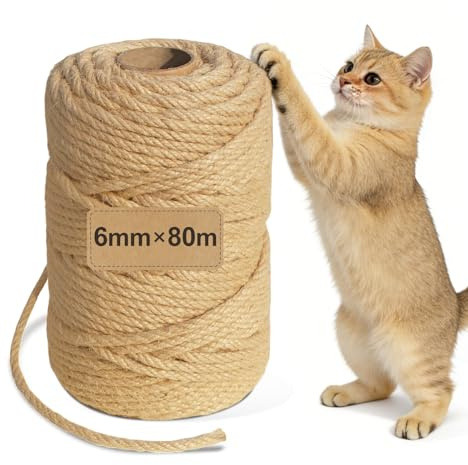 Sisalrep för klösträd, 6 mm x 80 m sisalrep, för klösträd, gör-det-själv-hantverk, heminredning (80 m)