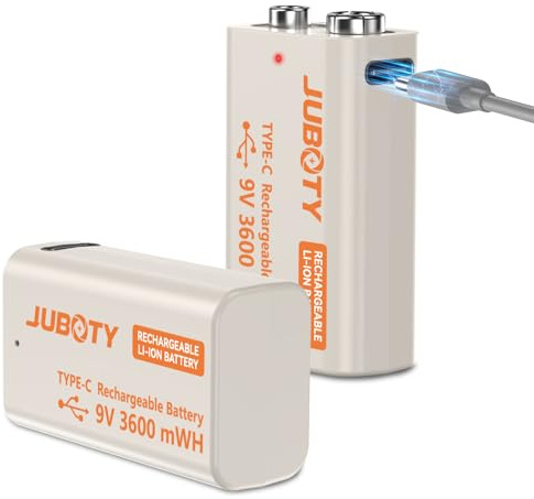 9V Battery Rechargeable 2026 Upgraded 9V Li-ion Batteries (2 Count)- 3600mWh Longest Lasting, Leakproof, Ultra Performance, Rechargeable with 2 In 1 Type-c Charging Cable Perfect for Smoke Detectors