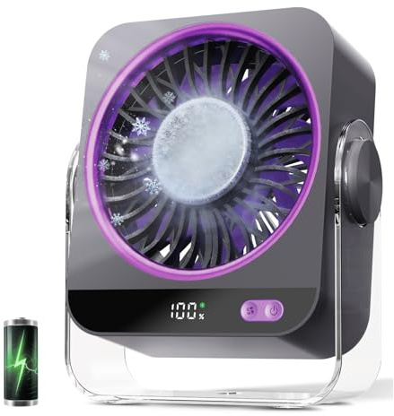 Ventilatore silenzioso Ghiaccio, 4000 mAh, ventilatore portatile, piccolo ventilatore da tavolo scrivania, USB C, ventilatore a batteria, mini ventilatore, per camera da letto, ufficio, soggiorno