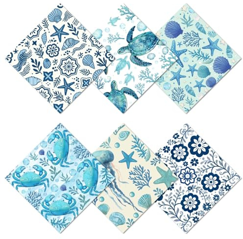 CREATCABIN 6 Chiffon Nettoyage pour Lunettes Microfibre Réutilisable Épais et Doux Motif Tortue et Étoile Mer Lavable pour Lunettes Ordinateurs Portables Téléphones Cadeau Animaux Marins 16x16cm