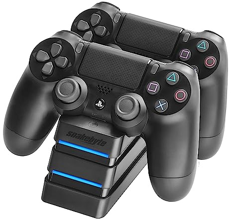 snakebyte PS4 TWIN:CHARGE 4 – schwarz – Ladestation für PlayStation 4/ PS4 Slim / PS4 Pro Dualshock 4 Controller, Docking Station für 2 Gamepads inkl. MICRO USB Kabel, LED-Ladezustandanzeige