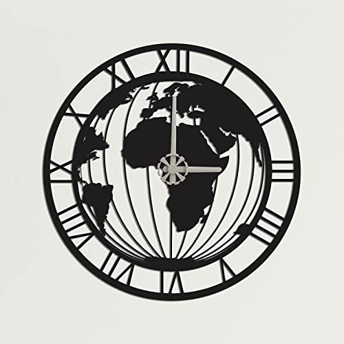 DEKADRON Metal World Map Wall Art Design Metal Wall Clock Globe Metal Wall Art Works Metal Wall Decor Home Office Decoration Modern Industrial Silent Movement (20 W x 20 H/51x51cm)