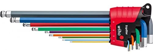 WIHA Juego de llaves Allen en soporte ErgoStar Cabeza esférica hexagonal MagicRing®, de 10 unid., en colores luminosos (41979)