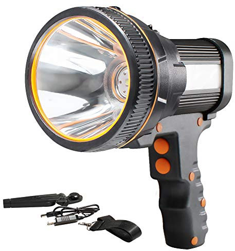 AF-WAN Handscheinwerfer Wiederaufladbar USB,Wiederaufladbare Led Handscheinwerfer 6000 Lumen LED Taschenlampe Laterne mit 5 Leuchtmodi,Wasserdicht Led Suchscheinwerfer Aufladbar für Camping(Schwarz)