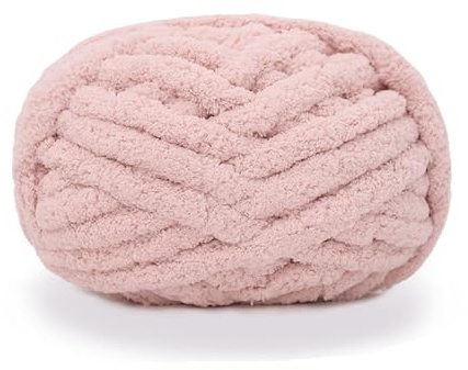 Chunky Knit Chenille Yarn for Hand Knitting Blankets, Super Soft Big Jumbo Blanket Yarn (Light Pink)