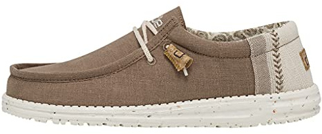 HEYDUDE Men's Wally Linen Natural Clay Size 8 | Menâ€™s Shoes | Men's Lace Up Loafers | Comfortable & Light-Weight